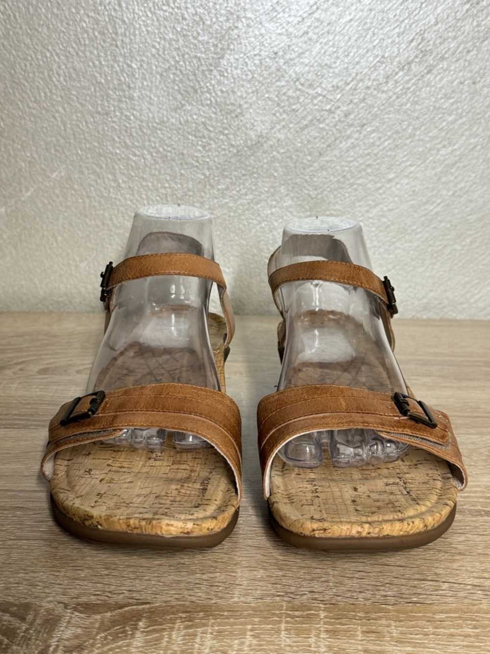 Abeo Nora Sz 11M Neutral Mid Heel Stone Brown Leather Cork Footbed Sandal Comfy - Picture 2 of 10
